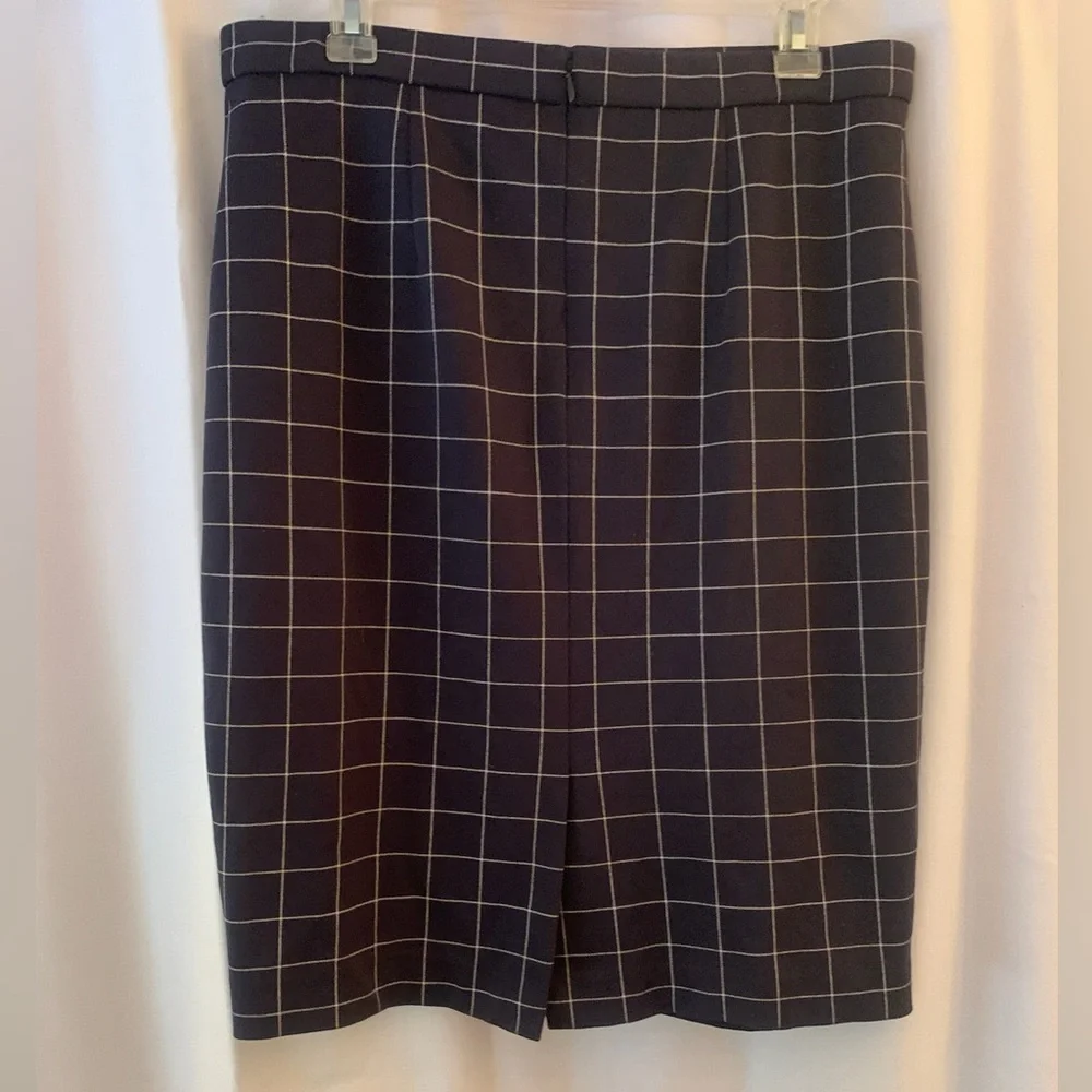 Ann Taylor Navy Blue Square-Pattern Lined Tailored Skirt Rayon Blend; Size 10